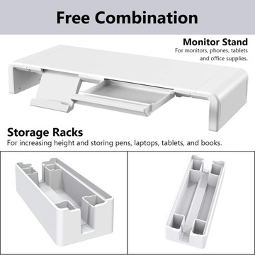 РЕГУЛИРУЕМАЯ ПОДСТАВКА ДЛЯ МОНИТОРА, БЕЛАЯ + 2 ПОДСТАВКИ ДЛЯ ХРАНЕНИЯ