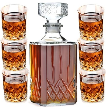 ZESTAW DO WHISKY Whiskey Napojów Drinków KARAFKA I SZKLANKI 6szt KOMPLET