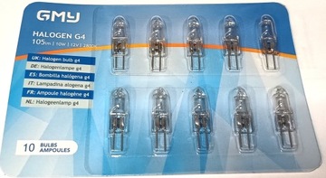 ŻARÓWKA G4 10W 12V 105lm 2800K 10 sztuk HALOGENOWA SZTYFT GMY SUPER