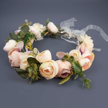 БОХО венок на голову, цветы, КРЕМОВАЯ свадьба, ПИОНЫ