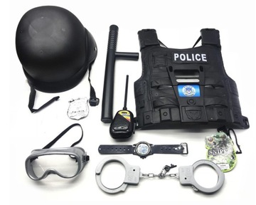 ZESTAW MAŁEGO POLICJANTA AKCESORIA KAMIZELKA KAJDANKI PRZEBRANIE DLA DZIECI