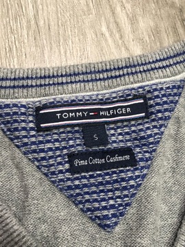 TOMMY HILFIGER Sweterek w Serek Męski Pima Cotton z Kaszmirem Logowany r. S