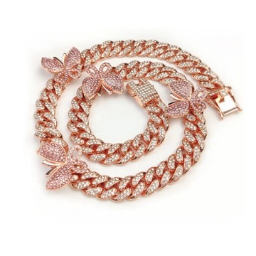 AZ Hip Hop Bling Cuban Link Chain With Butterfly Iced Out Men's Necklace Fu