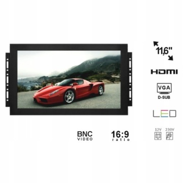 AV-монитор с открытой рамкой, IPS LED, 12 дюймов, VGA, HDMI, BNC