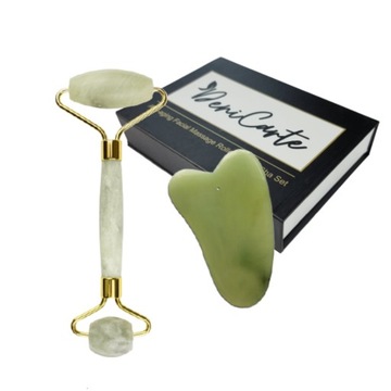 MASAŻER DO TWARZY JADEITOWY ROLLER + GUA SHA BOX