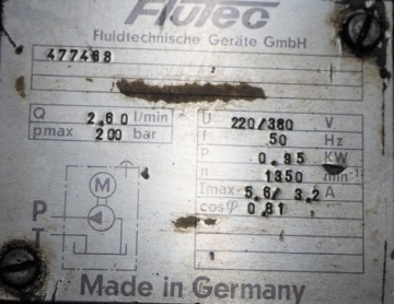 Гидравлический насос Flutec 477468 производительностью 2,5л/мин 200 бар, Hydac.
