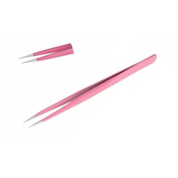 Профессиональный прямой розовый пинцет для наращивания ресниц
