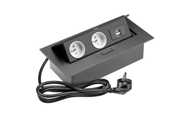 Przedłużacz biurkowy wpuszczany 2x230V+2USB czarny