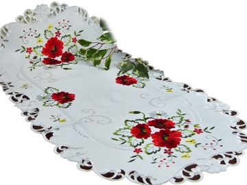 Bieżnik haftowany 40x85cm biały czerwone MAKI
