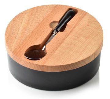 CUKIERNICA PORCELANOWA Z ŁYŻECZKĄ I POKRYWĄ BAMBUS