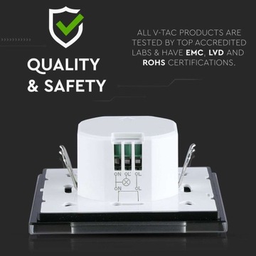 Микроволновой датчик движения, встраиваемый в стену, стекло, черный