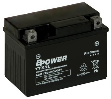 Akumulator Bpower AGM YTX5L 4Ah 80A READY
