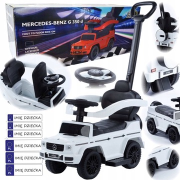 jeździk pchacz MERCEDES G skrętna rączką GUMOWE KOŁA + TABLICE IMIENNE