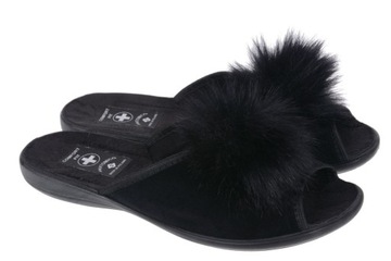KLAPKI PANTOFLE DAMSKIE NISKIE POMPON czarny 36