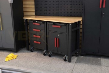 МЕБЕЛЬ ДЛЯ МАСТЕРСКОЙ С ПОДВИЖНЫМ СТОЛОМ И МОБИЛЬНЫМИ ШКАФАМИ, ШКАФОМ, ПОЛКОЙ SZ101