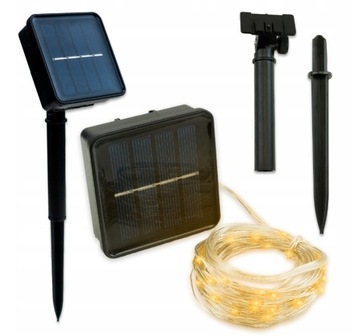 LAMPKI CHOINKOWE SOLARNE 50 LED DRUCIKI GIRLANDA BIAŁE CIEPŁE 8FUNKCJI
