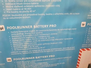 Odkurzacz basenowy Aplikacja Poolrunner Battery Pro