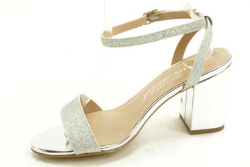 NEW LOOK sandały srebrne na obcasie klocku słupku brokatowe piękne r. 38