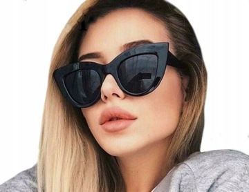 Z110 Okulary Damskie Czarne Duże KOCIE OCZY Glam