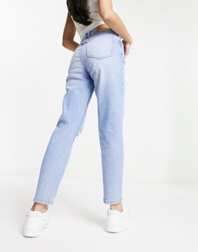 Stradivarius Niebieskie dopasowane mom jeans ze stretchem i rozdarciami 34