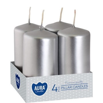 BISPOL 8cm ŚWIECE WOTYWNE WALCE 4szt SREBRNA 40/80
