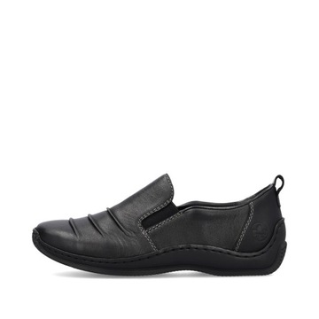 RIEKER Sneakersy, buty, półbuty, czarne skórzane L1789