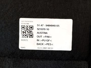 BMW G30 G31 LCI HYBRIDNÍ 530E PODLAHA KRYTINA KUFRU ZADNÍ 9484940
