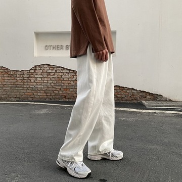 Y2K damskie męskie spodnie białe szarawary dżinsow