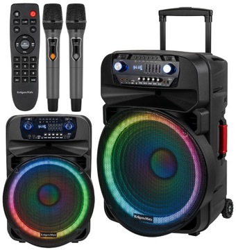 GŁOŚNIK BEZPRZEWODOWY KOLUMNA AKTYWNA 2X MIKROFON BLUETOOTH FM USB LED 240W