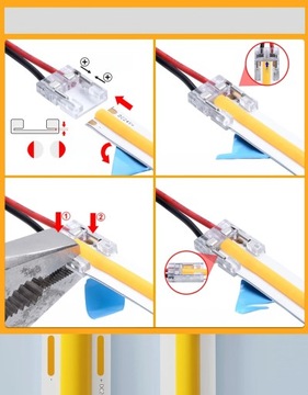 Разъем 14 см для светодиодных лент COB Соединительный зажим 8 мм быстрый монтаж, двусторонний