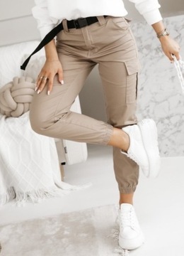 ЖЕНСКИЕ БРЮКИ-КАРГО С ПОЯСОМ, БЕЖЕВЫЕ, РАЗМЕРЫ