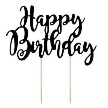 Топпер на торт на день народження Happy Brithday чорний