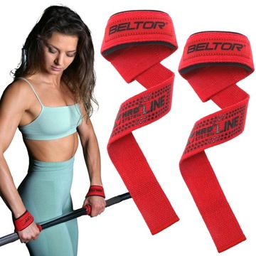 BELTOR PASKI TRENINGOWE UCHWYTY DO MARTWEGO CIĄGU CZERWONE GORILLA GRIP