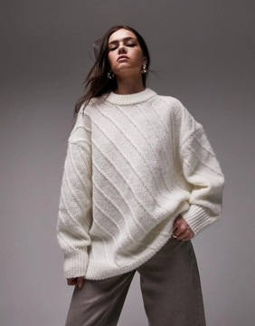 TOPSHOP KREMOWY DZIANINOWY SWETER OVERSIZE HGY NG7__XS