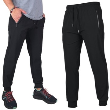 SPODNIE SPORTOWE TRENINGOWE MESKIE długie rozciągliwe KIESZENIE ZAMKI - 3XL