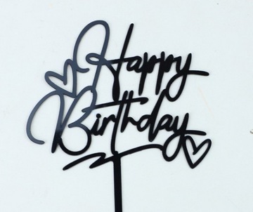 TOPPER PIKER dekor tort HAPPY BIRTHDAY CZARNY