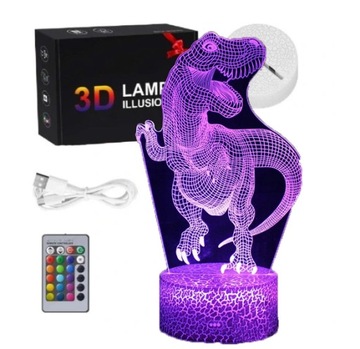 Lampka 3D 16 kolorów nocna led usb + pilot Dinozaur T-Rex Dzień Dziecka