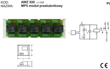 AWZ520 MP5 Модуль реле 12 В 5x NO/NC Pulsar