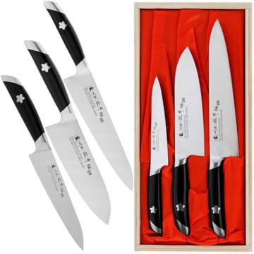 Satake Sakura Japoński Zestaw 3 Noży Szefa Kuchni Santoku Uniwersalny wEtui