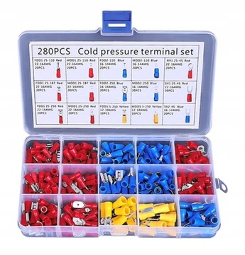 KONEKTORY ZŁĄCZKI WSUWKI KOŃCÓWKI 280szt + PRASKA ZACISKARKA 0,08-5,26mm2