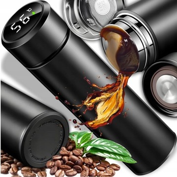 KUBEK TERMICZNY TERMOS LED 500ml NA KAWĘ HERBATĘ YERBA MATE DOTYKOWY DO AUT
