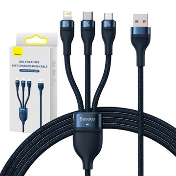 BASEUS MOCNY KABEL DO TELEFONU 3W1 USB TYPU C LIGHTNING MICRO 66W 1.2 M