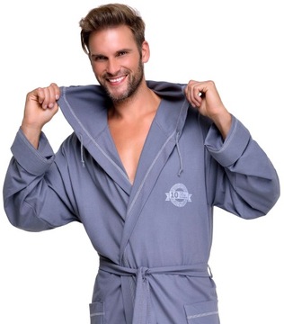 ХЛОПКОВЫЙ МУЖСКОЙ ХАЛАТ С КАПЮШОНОМ L