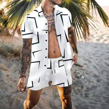 Komplet Męska Modny zestaw hawajskie koszule męs