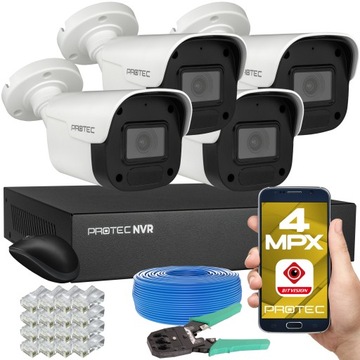 Monitoring cyfrowy IP 4 kamery 4Mpx PoE wbudowany mikrofon online bez dysku