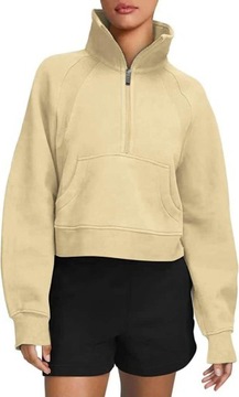 Sweter damski Half Zip bluza z długim rękawem stójka kieszeń kangurka górna