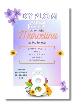 Dyplom Dzień Kobiet Super Dziewczyna Super Kobieta personalizacja 20 sztuk