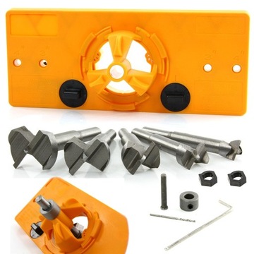 ШАБЛОН ДЛЯ СВЕРЛЕНИЯ ОТВЕРСТИЙ ПОД ПЕТЛИ 15-35мм 5 СВЕРЛ + УЖИН