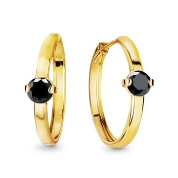ZŁOTE KOLCZYKI KOŁA 585 22MM CYRKONIA ONYX 14K RYNNA