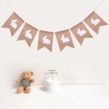 Льняные флажки с льняным баннером с пасхальным кроликом для окон офиса для празднования торжеств